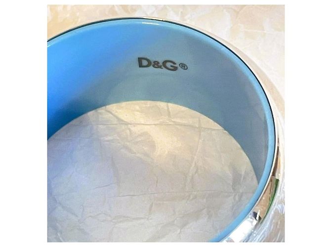 Bracciale alto rigido DOLCE & GABBANA argento e turchese con logo - vista 3