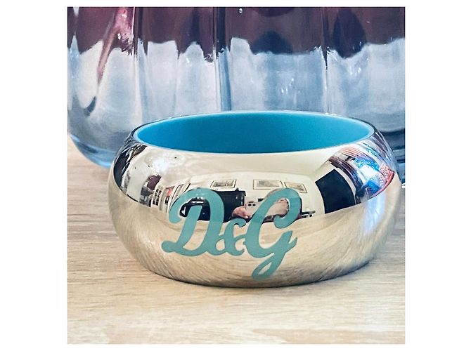 Bracciale alto rigido DOLCE & GABBANA argento e turchese con logo - vista 4