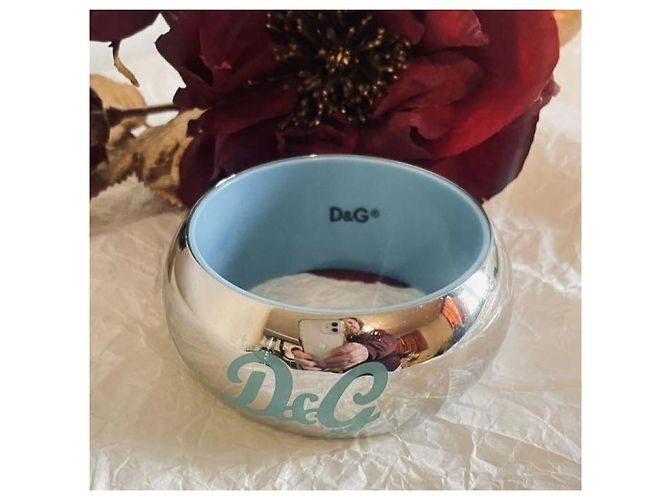 Bracciale alto rigido DOLCE & GABBANA argento e turchese con logo - vista 6