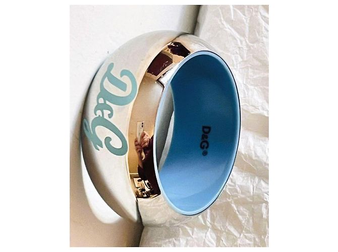 Bracciale alto rigido DOLCE & GABBANA argento e turchese con logo - vista 8