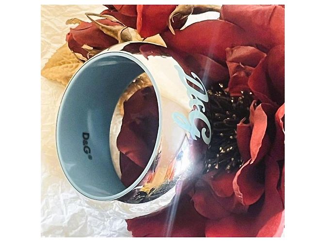Bracciale alto rigido DOLCE & GABBANA argento e turchese con logo - vista 9