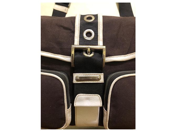 Borsa a spalla in tela e pelle marrone Prada - vista 2