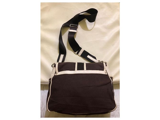 Borsa a spalla in tela e pelle marrone Prada - vista 5