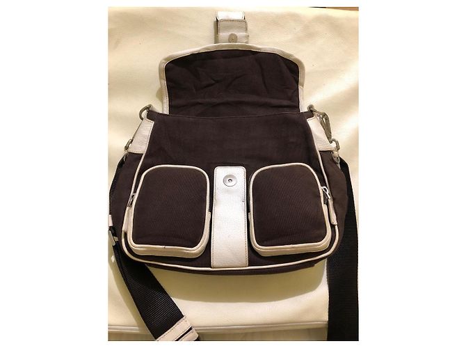 Borsa a spalla in tela e pelle marrone Prada - vista 9