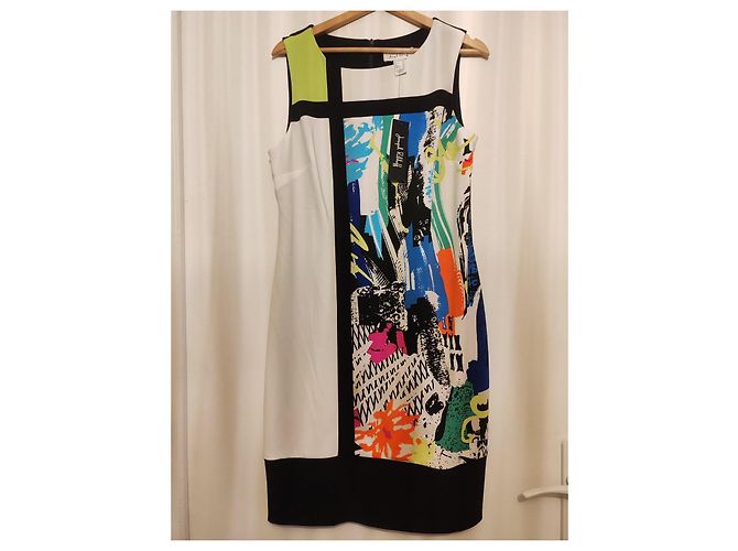 Vestido de Estampado Abstracto Joseph Ribkoff Negro Azul Multicolor Verde Naranja - vista 4