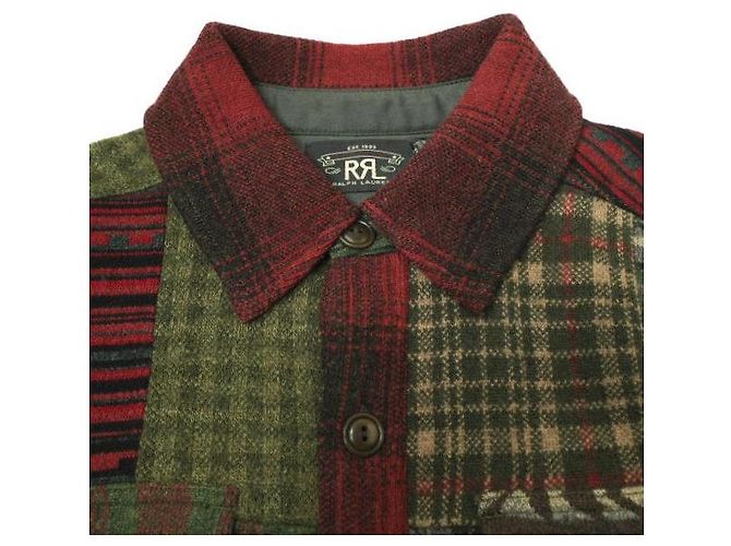 Ralph Lauren RRL Patchwork Arbeitshemd Pullover aus Wolle und Kaschmir Rot - Ansicht 3