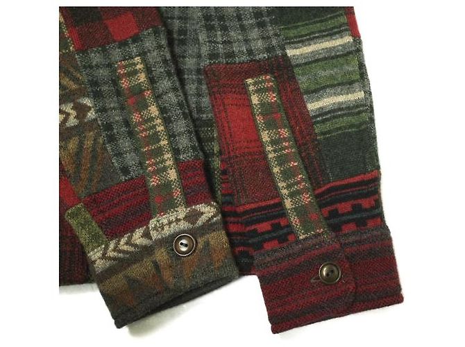 Ralph Lauren RRL Patchwork Arbeitshemd Pullover aus Wolle und Kaschmir Rot - Ansicht 4