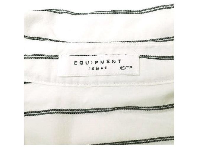 Autre Marque Camicia in cotone a righe con lacci EQUIPMENT Bianco Blu navy - vista 3