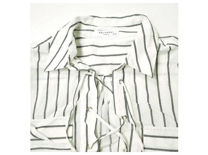 Autre Marque Camicia in cotone a righe con lacci EQUIPMENT Bianco Blu navy - vista 4