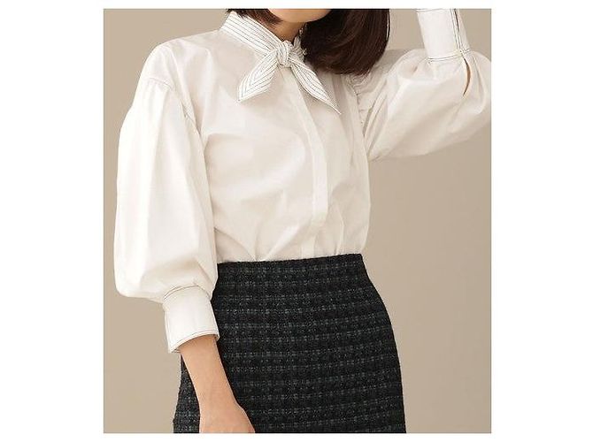 Autre Marque nano universe LB.03 Bluse mit Schleife aus Baumwolle und Polyester Weiß - Ansicht 3