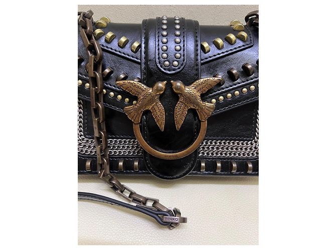 Borsa a spalla in pelle con borchie Pinko Love Birds Nero - vista 2