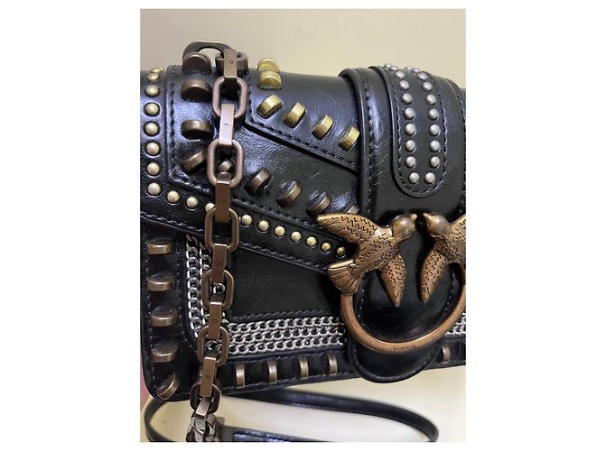 Borsa a spalla in pelle con borchie Pinko Love Birds Nero - vista 4