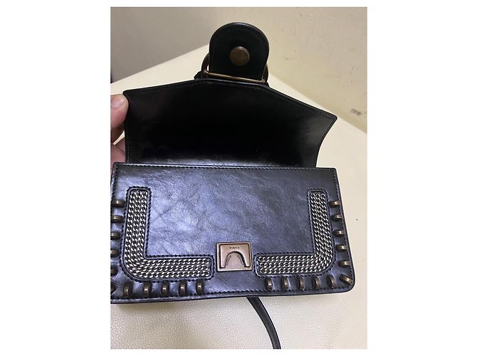 Borsa a spalla in pelle con borchie Pinko Love Birds Nero - vista 8
