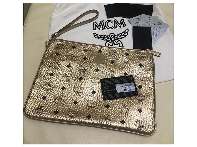 Borsa Clutch MCM Visetos in Pelle Dorata D'oro - vista 2