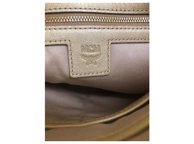 Borsa Clutch MCM Visetos in Pelle Dorata D'oro - vista 7