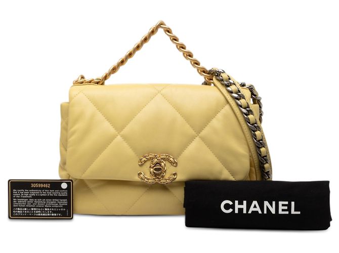 Chanel Giallo Medio Pelle di Agnello 19 Flap Senape - vista 8