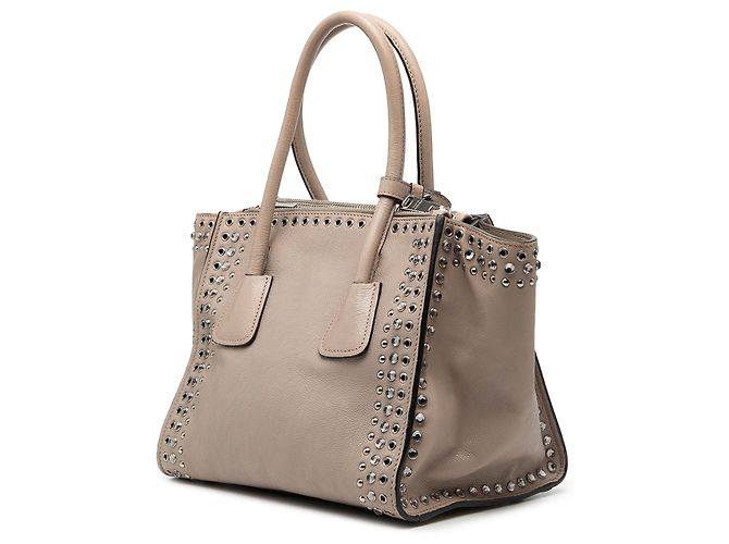 Borsa Prada in vitello glacé beige con tasche gemelle borchiate - vista 2