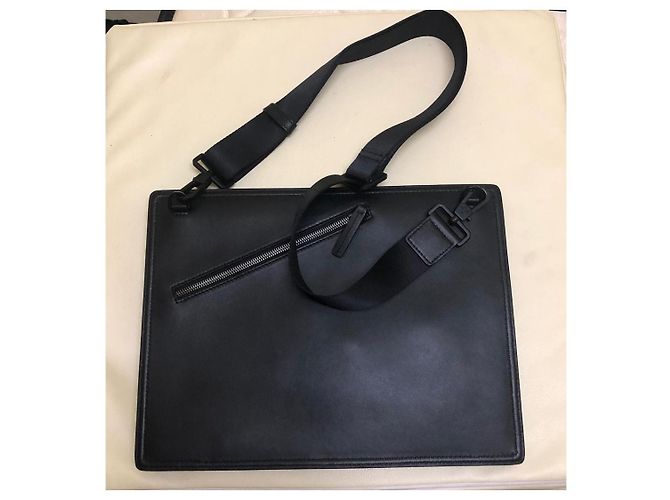 Autre Marque Clutch in pelle e nylon nera Braun Büffel con accenti gialli Nero - vista 2