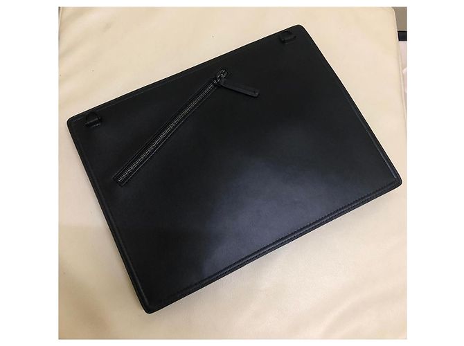 Autre Marque Clutch in pelle e nylon nera Braun Büffel con accenti gialli Nero - vista 5