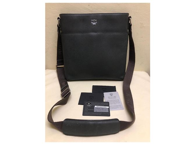 Borsa a tracolla MCM in pelle grigio scuro Grigio antracite - vista 9