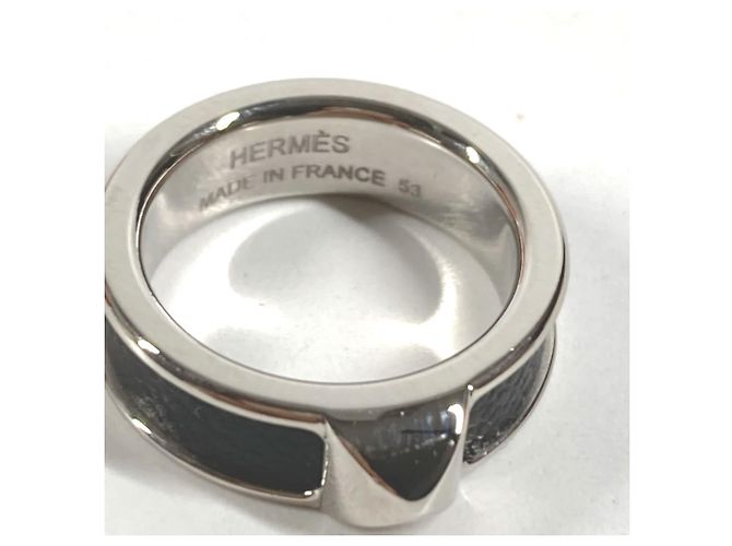 Hermès Athens Ring aus schwarzem Leder und Metall - Ansicht 3