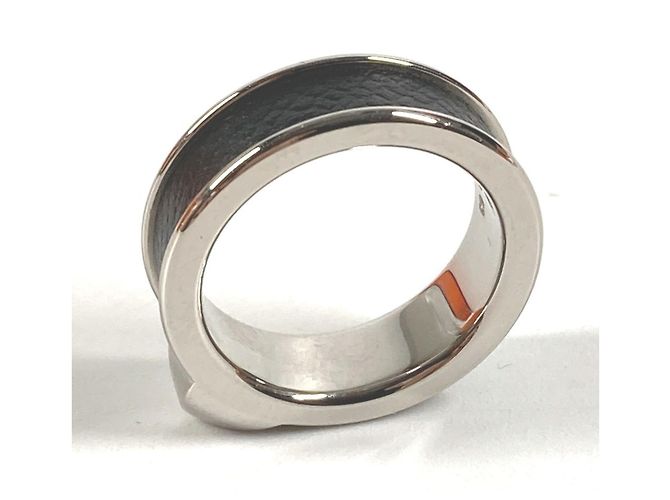Hermès Athens Ring aus schwarzem Leder und Metall - Ansicht 6