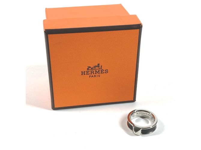 Hermès Athens Ring aus schwarzem Leder und Metall - Ansicht 7