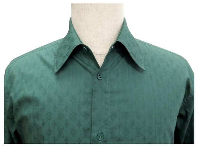 NEW LOUIS VUITTON LONG SLEEVE SLIM MONOGRAM SHIRT XL M 48 FR SKIRT Green - view 2