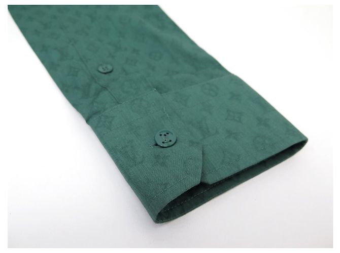 NEW LOUIS VUITTON LONG SLEEVE SLIM MONOGRAM SHIRT XL M 48 FR SKIRT Green - view 5