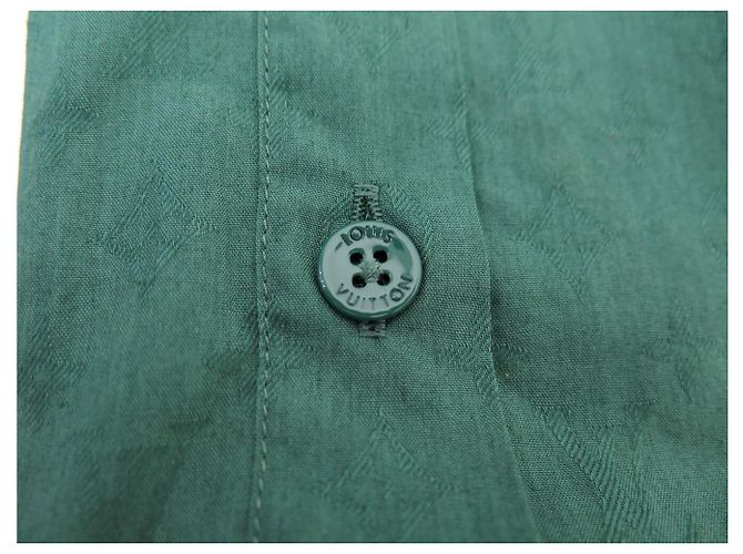 NEW LOUIS VUITTON LONG SLEEVE SLIM MONOGRAM SHIRT XL M 48 FR SKIRT Green - view 6