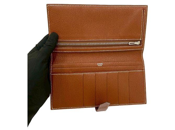 Portafoglio Lungo Hermès Béarn Soufflet VEAU EPSOM Metallico Bronzo - vista 8