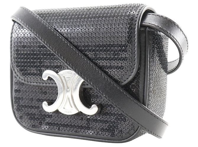 Céline Borsa a spalla 2 in 1 in pelle con paillettes Mini Triomphe di Celine Nero - vista 2