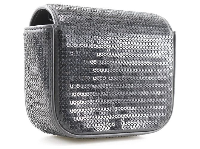 Céline Borsa a spalla 2 in 1 in pelle con paillettes Mini Triomphe di Celine Nero - vista 3