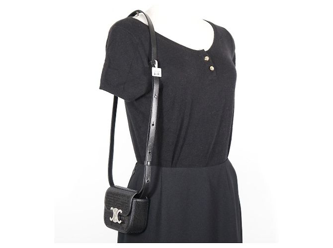 Céline Borsa a spalla 2 in 1 in pelle con paillettes Mini Triomphe di Celine Nero - vista 7