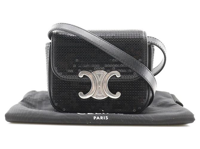 Céline Borsa a spalla 2 in 1 in pelle con paillettes Mini Triomphe di Celine Nero - vista 8