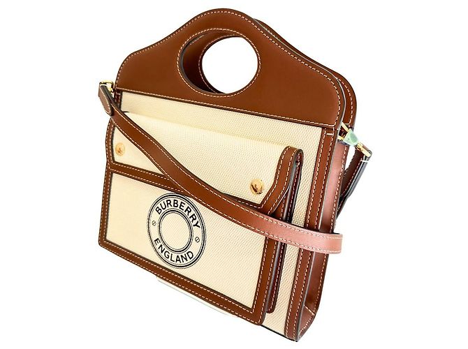 Borsa Burberry in tela e pelle di vitello, borsa 2 in 1 Marrone - vista 3