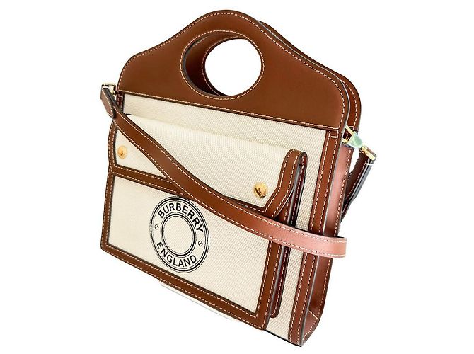 Borsa Burberry in tela e pelle di vitello, borsa 2 in 1 Marrone - vista 4