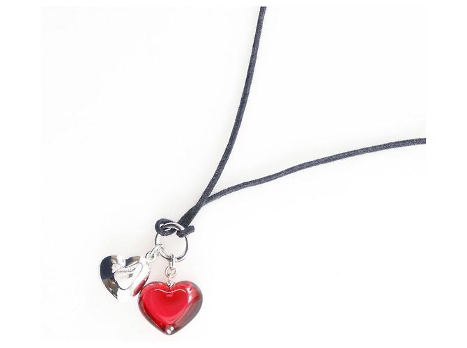 Autre Marque Choker Doppio Cuore Baccarat in Argento 925 Rosso - vista 3