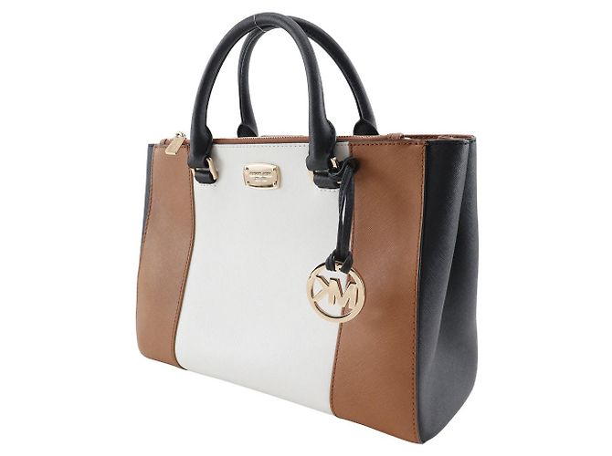 Borsa Tote in Pelle Michael Kors Marrone Nero Bianco - vista 2