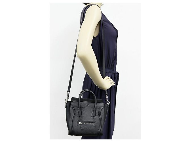 Céline Bolso Celine Luggage Nano de piel de ternera texturizada 2 en 1 Negro - vista 2