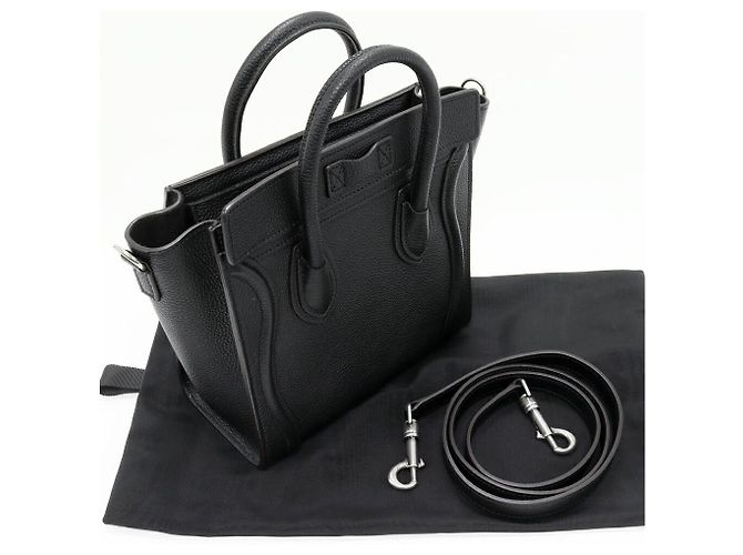 Céline Bolso Celine Luggage Nano de piel de ternera texturizada 2 en 1 Negro - vista 3