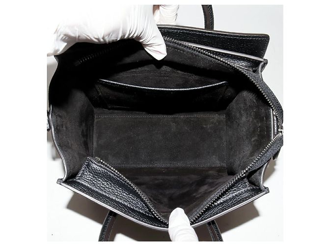 Céline Bolso Celine Luggage Nano de piel de ternera texturizada 2 en 1 Negro - vista 4