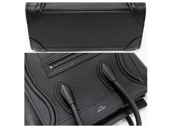 Céline Bolso Celine Luggage Nano de piel de ternera texturizada 2 en 1 Negro - vista 5