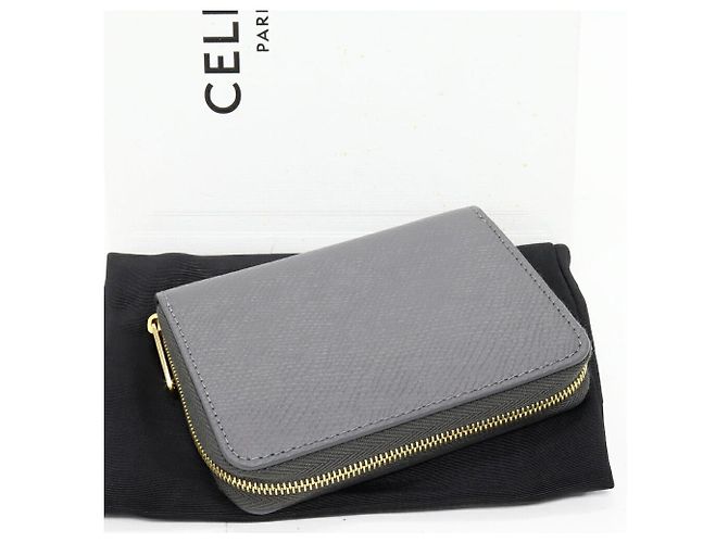 Céline Cartera Compacta con Cremallera Celine en Cuero de Ternera Texturizado Castaño - vista 2