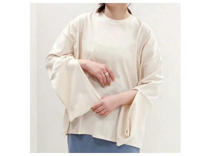 Autre Marque BASERANGE HARBOUR LANGARM-TEE Langarm-T-Shirt aus Bio-Baumwolle Beige - Ansicht 4