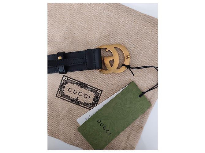 Cinturón Gucci Marmont de cuero negro con hebilla GG dorada Dorado - vista 10