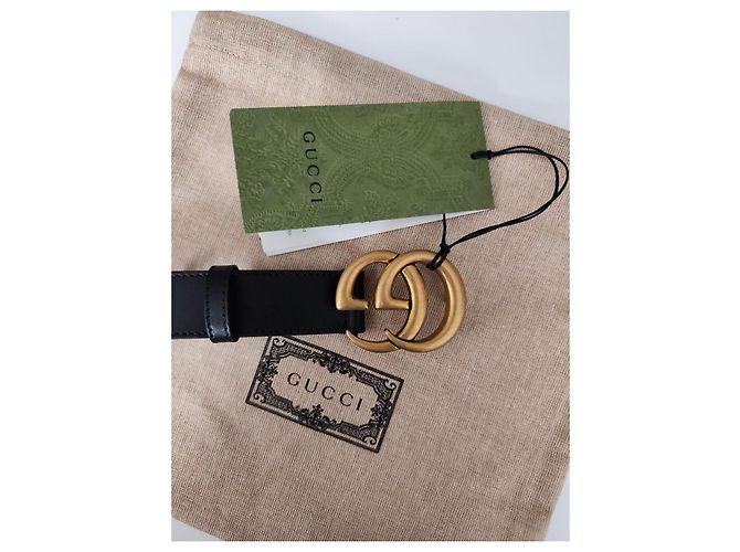 Cinturón Gucci Marmont de cuero negro con hebilla GG dorada Dorado - vista 11