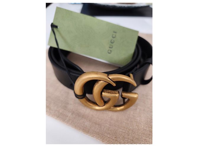 Cinturón Gucci Marmont de cuero negro con hebilla GG dorada Dorado - vista 3