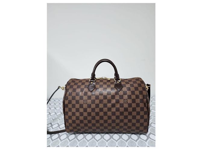 LOUIS VUITTON Borsa Speedy Bandoulière 35 in Tela Damier Marrone - vista 3