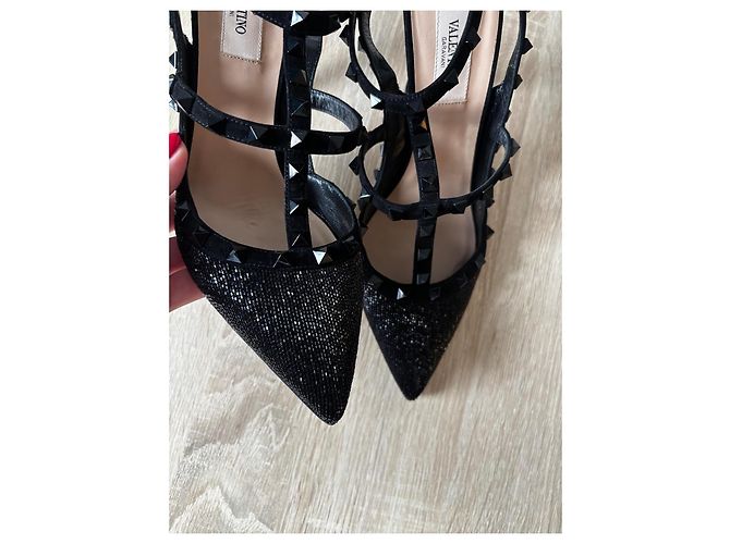 Décolleté Rockstud Valentino in Glitter Nero - vista 4
